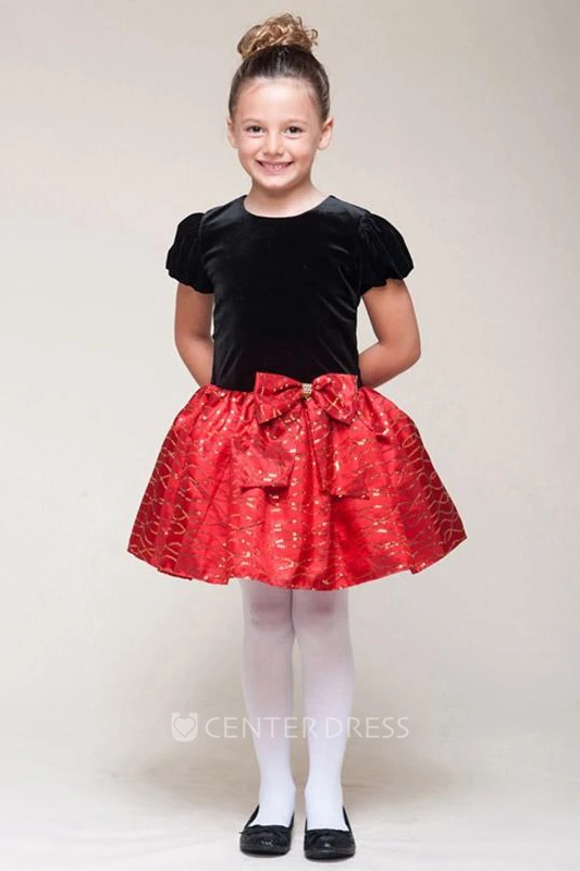 Short Bowed Sequins Flower Girl Dress With Tiers