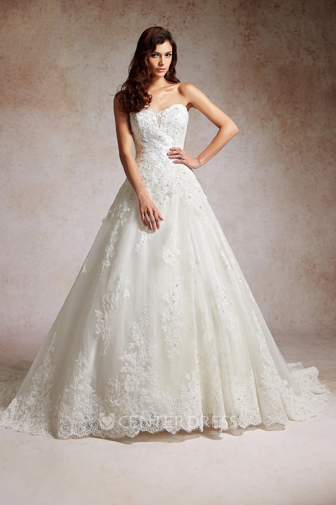 Sweetheart A-Line Wedding Dress With Lace Appliques And Beadings