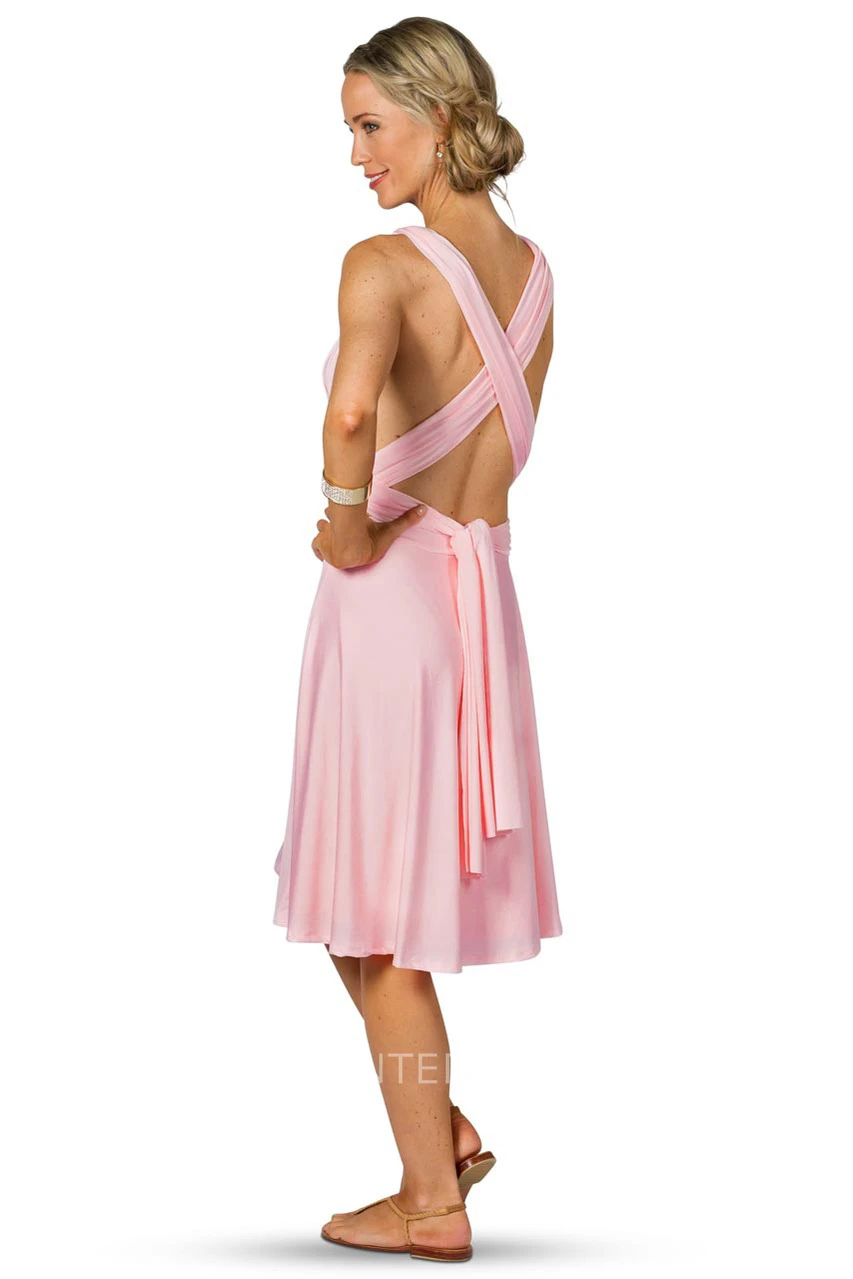 Sleeveless Knee-Length One-Shoulder Chiffon Convertible Bridesmaid Dress With Straps