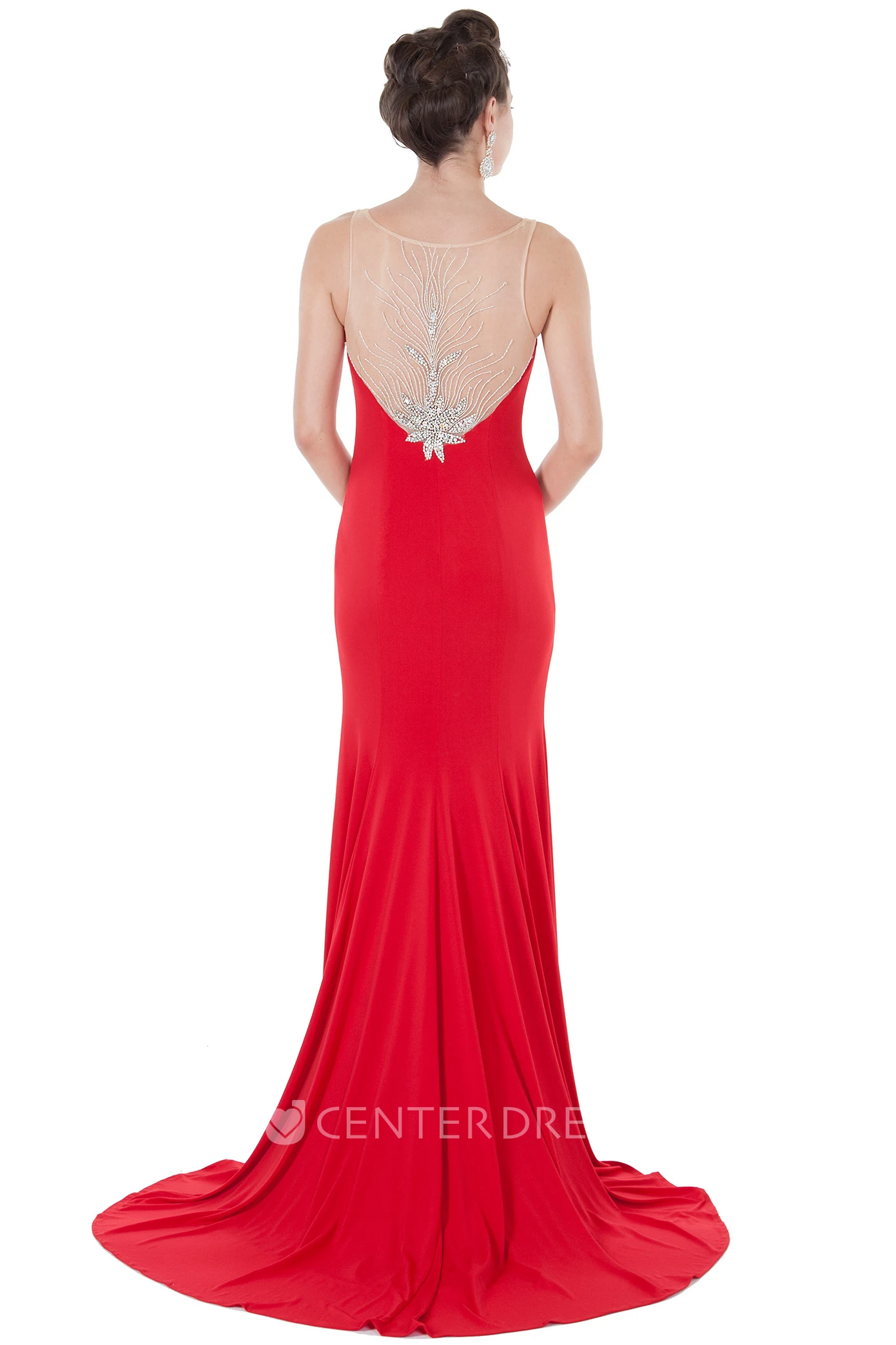 Sheath Sleeveless Scoop-Neck Beaded Floor-Length Jersey Evening Dress