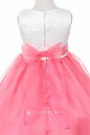 Floral Floral Bowed Organza&Satin Flower Girl Dress With Sash
