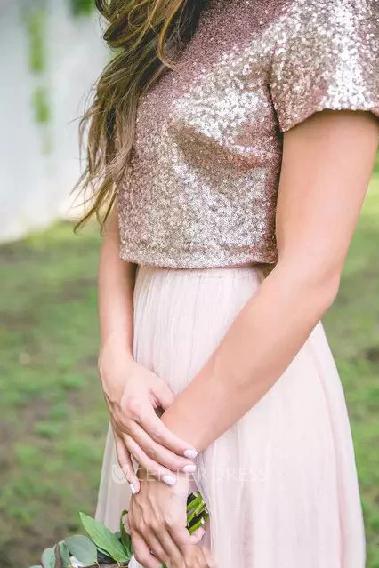 T-shirt Sleeveless Short Sleeve Jewel Spaghetti A-Line Tulle Sequins Zipper Dress