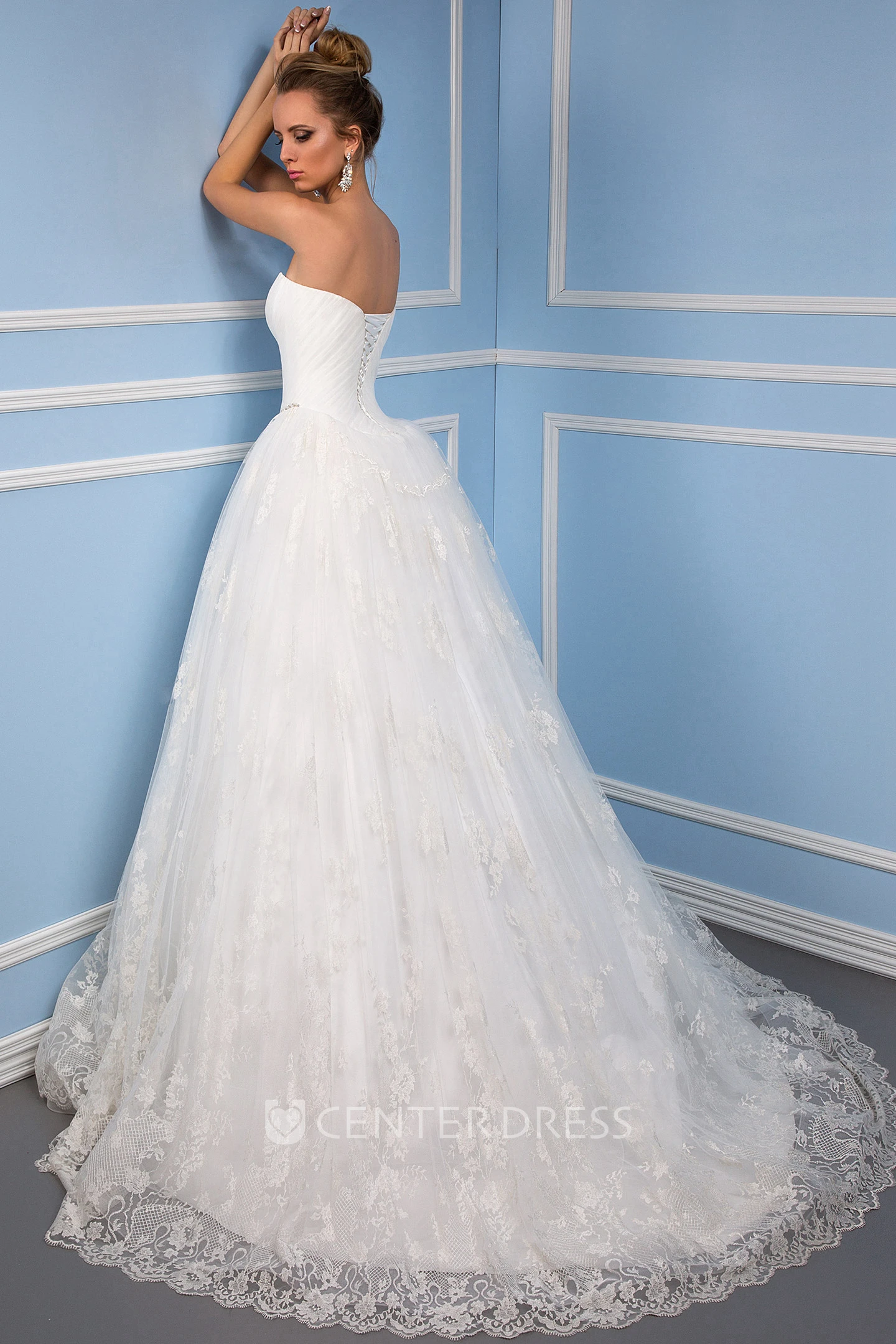 Ball Gown Ruched Sweetheart Tulle Wedding Dress With Waist Jewellery