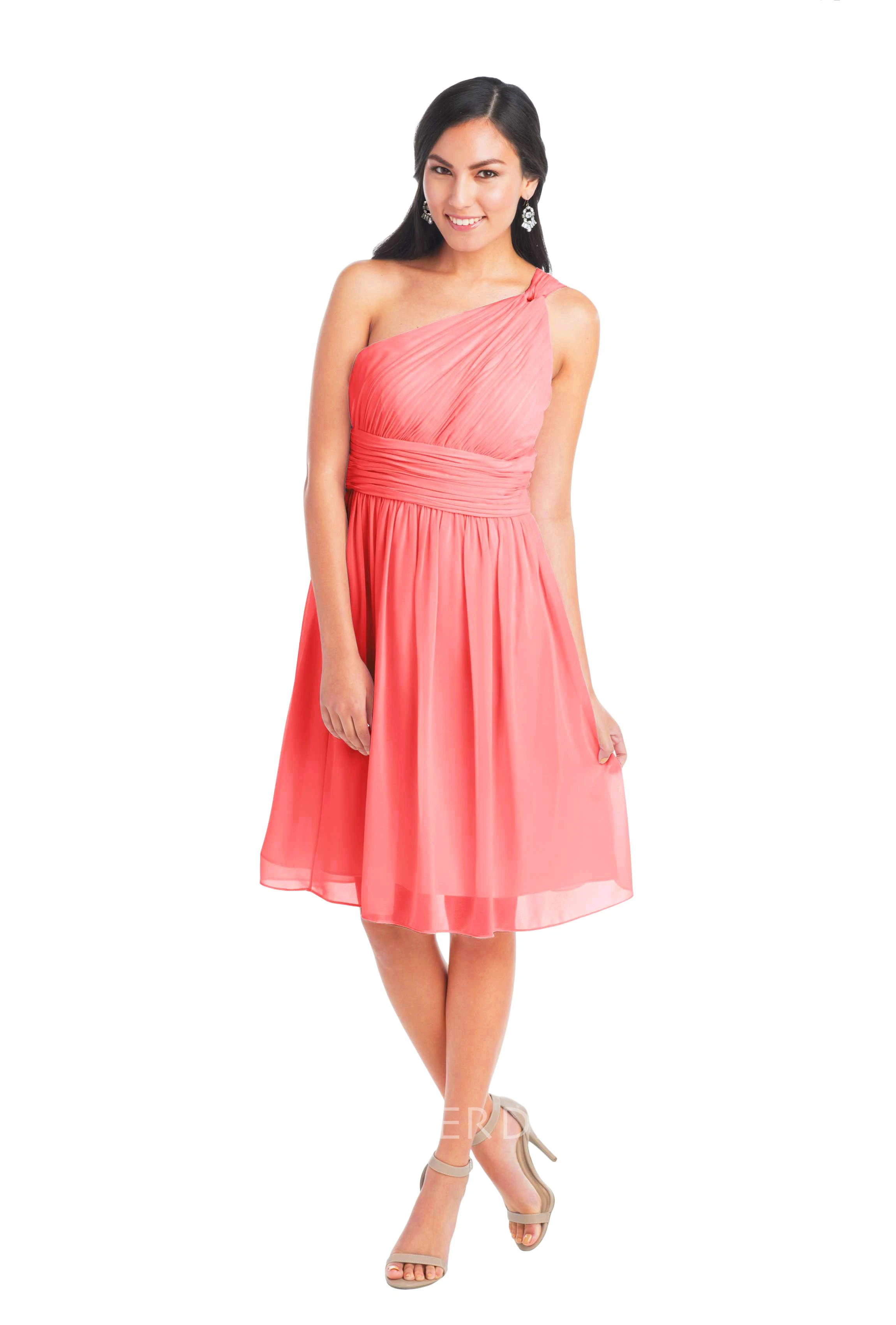 Knee-Length Sleeveless One-Shoulder Ruched Chiffon Muti-Color Convertible Bridesmaid Dress With Straps
