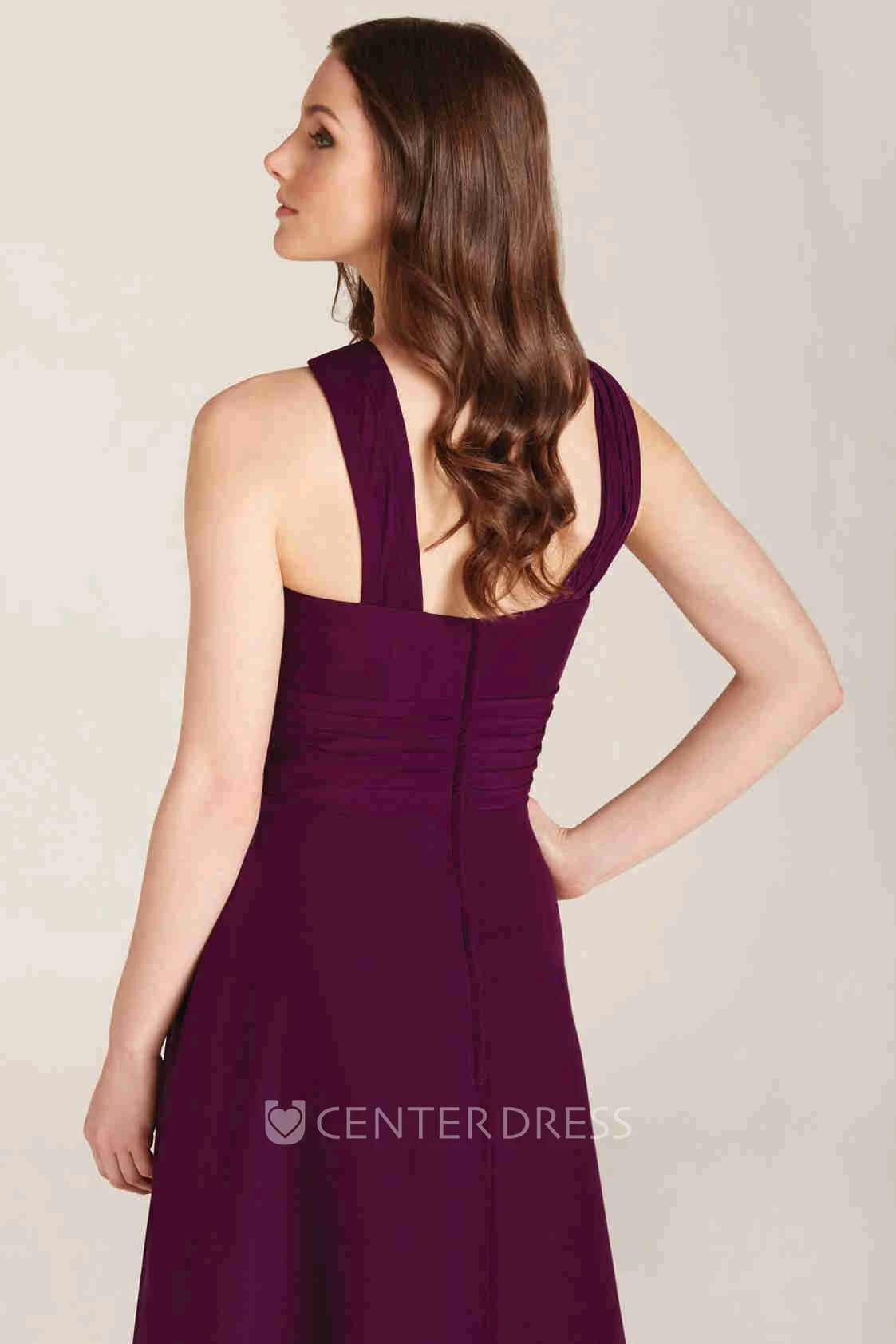 Sleeveless Strapped Ruched Chiffon Bridesmaid Dress