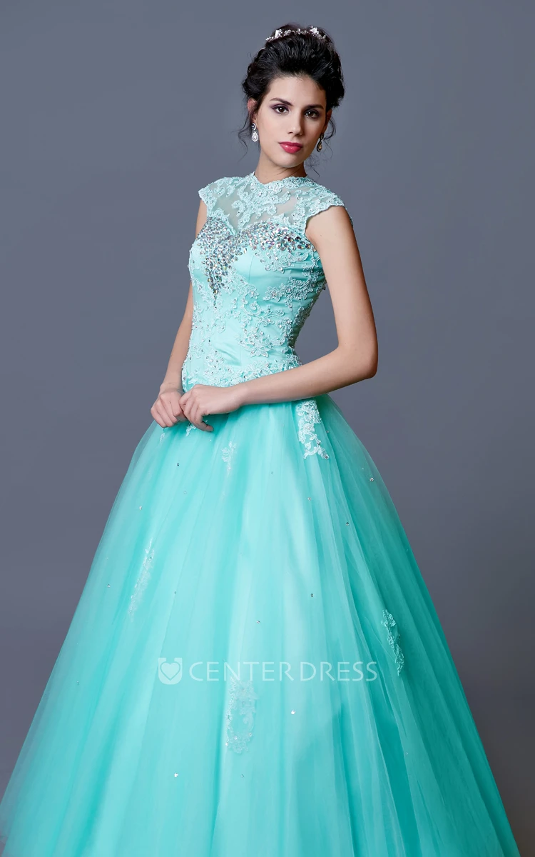 Sleeveless Lace Gown With Removable Keyhole Coverlet