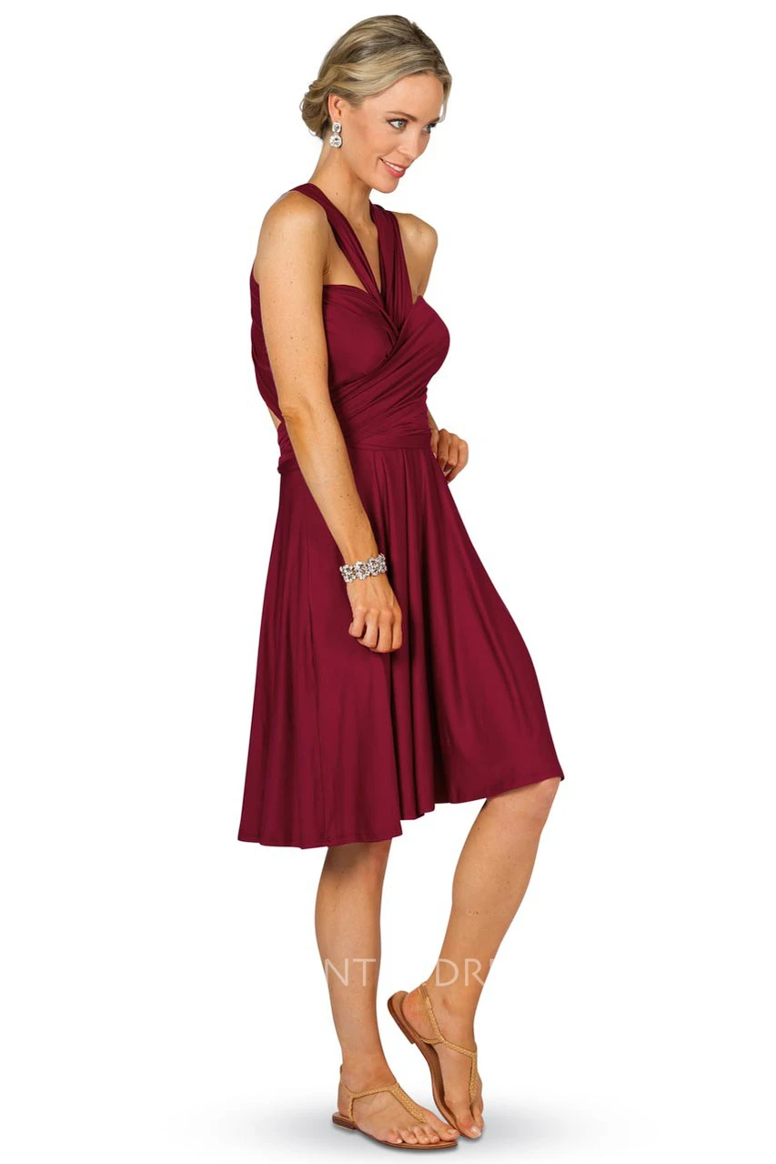 Knee-Length Sleeveless Criss-Cross Strapped Chiffon Convertible Bridesmaid Dress