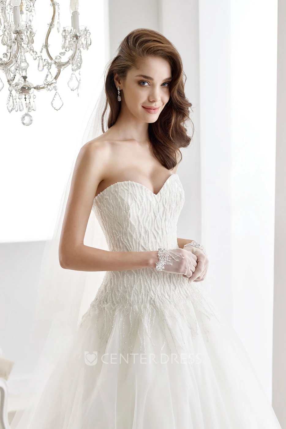 Sweetheart A-line Wedding Gown with Lace Bodice and Lace-up Back