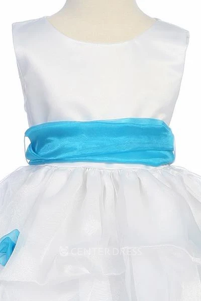 Tea-Length Ruched Organza&Satin Flower Girl Dress