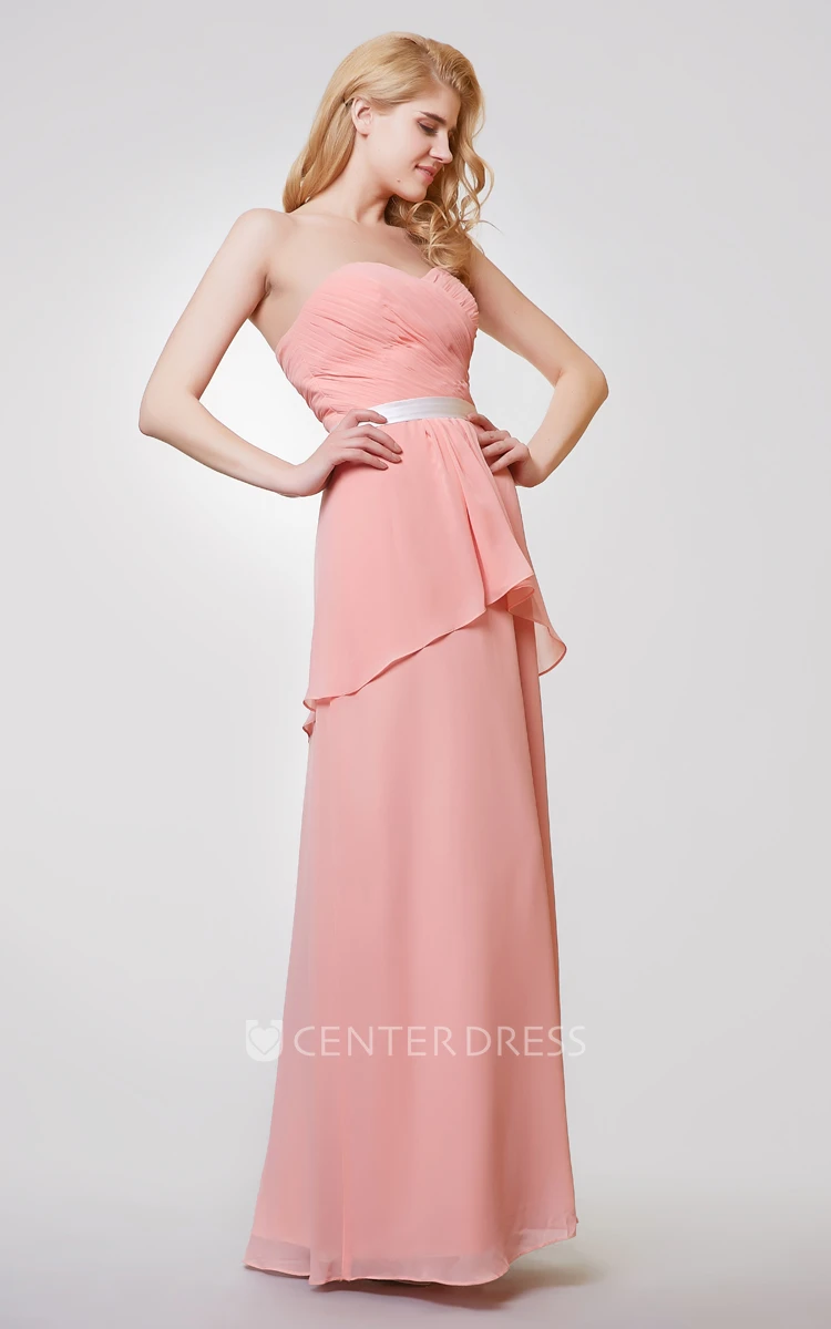 Sweetheart Backless Ruched A-line Long Chiffon Dress