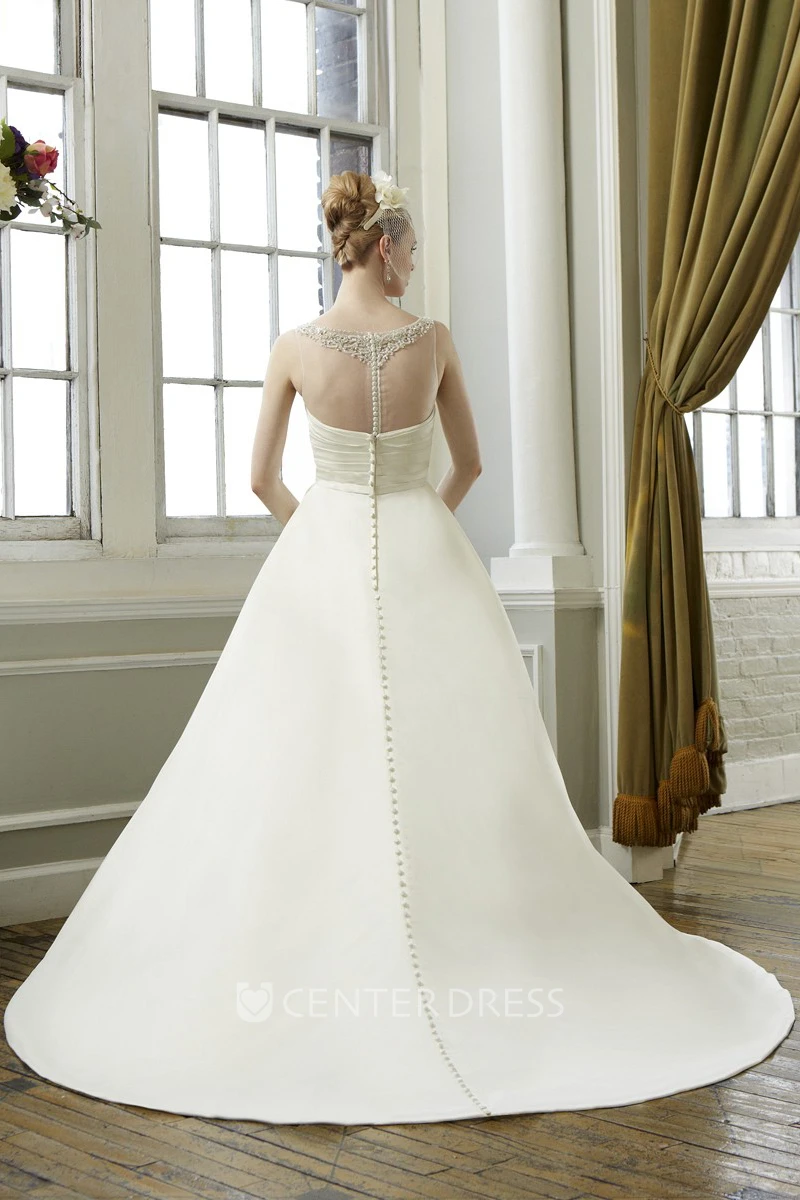 Ball Gown Sleeveless Scoop-Neck Criss-Cross Satin&Tulle Winter Wedding Dress With Beading And Waist Jewellery