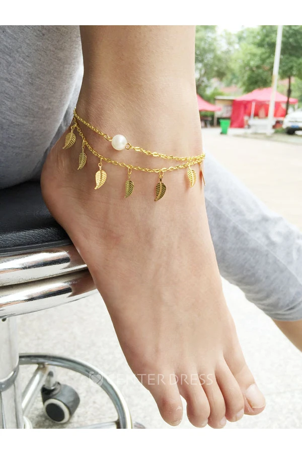 Western Style Summer Fashion New Anklet Ladies Fringed Layered Leaf Pearl Anklet