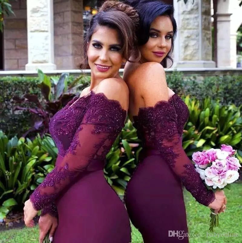 Mermaid Floor-length Off-the-shoulder Long Sleeve Beading Sequins Dress