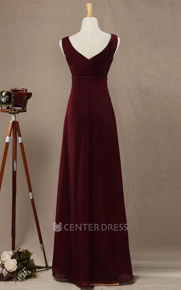 V-neck Burgundy Bridesmaid Dress