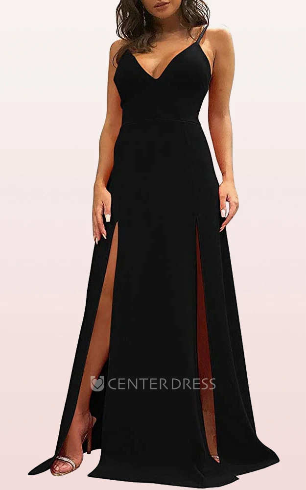 Elegant Sleeveless Satin V-neck A Line Mother Dress With Split Front
