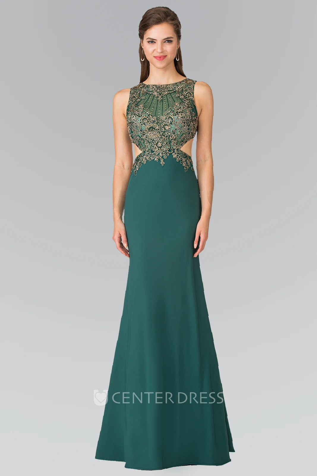 Sheath Scoop-Neck Sleeveless Jersey Keyhole Dress With Beading