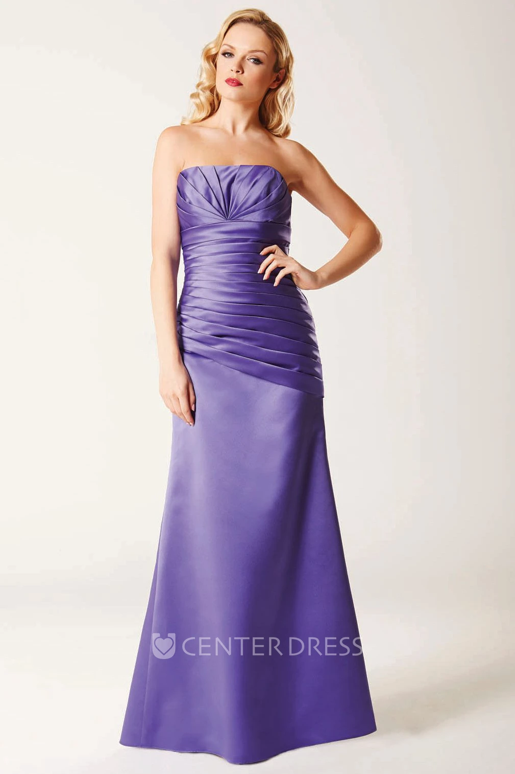 Sheath Sleeveless Side-Draped V-Neck Satin Bridesmaid Dress With Lace-Up