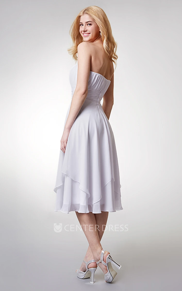 Strapless Empire Tea-length Layered Bridesmaid Dress