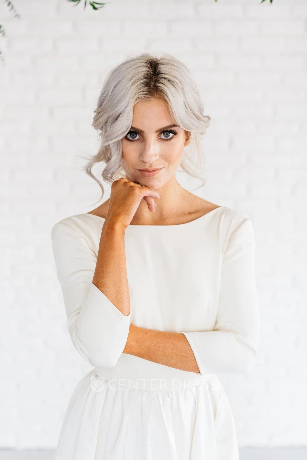 Modern Simple Long Sleeve A-Line Minimalist Winter Wedding Dress With Open Back