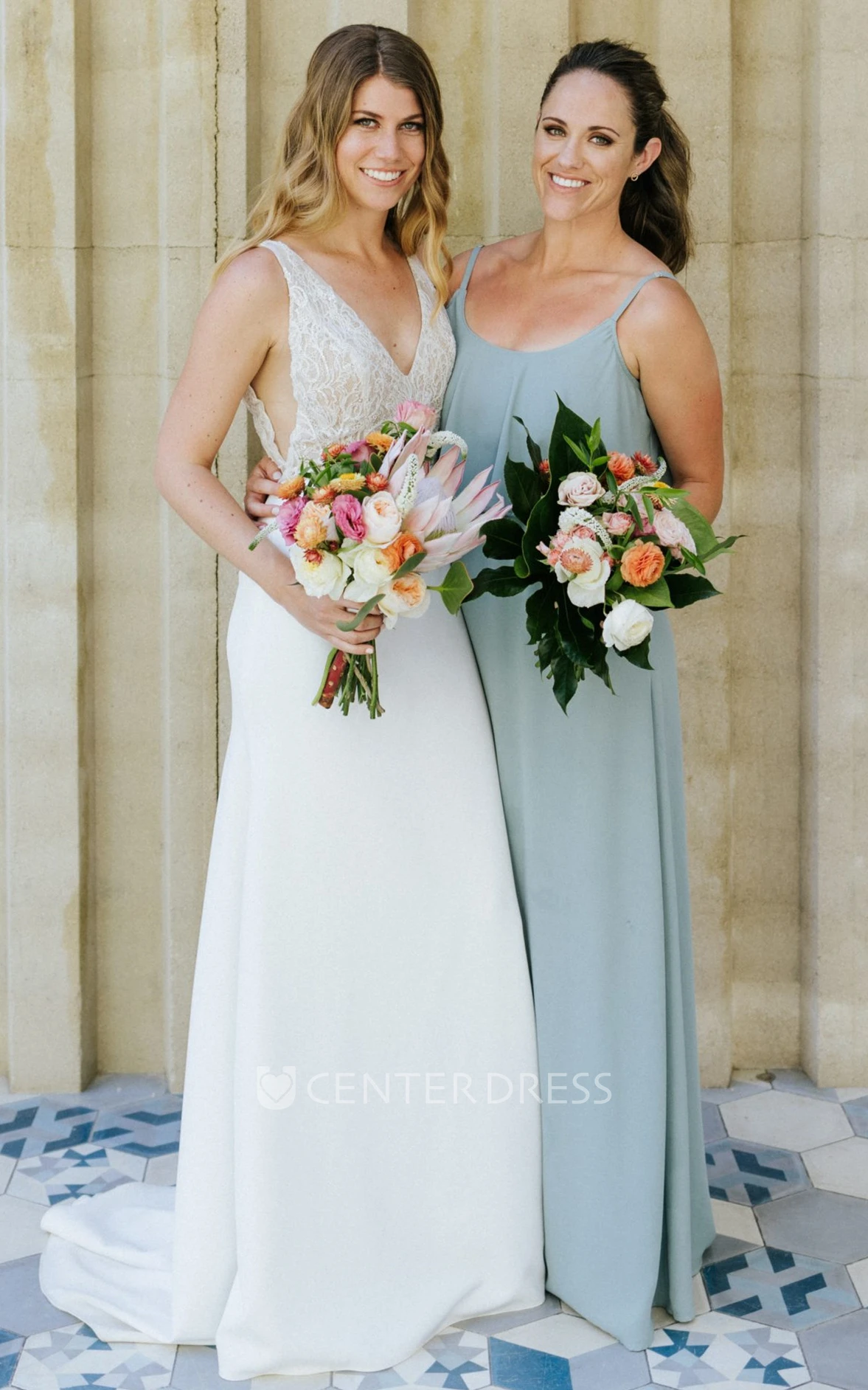 Beautiful Mermaid Chiffon and Lace V-neck Sweep Train Wedding Dress