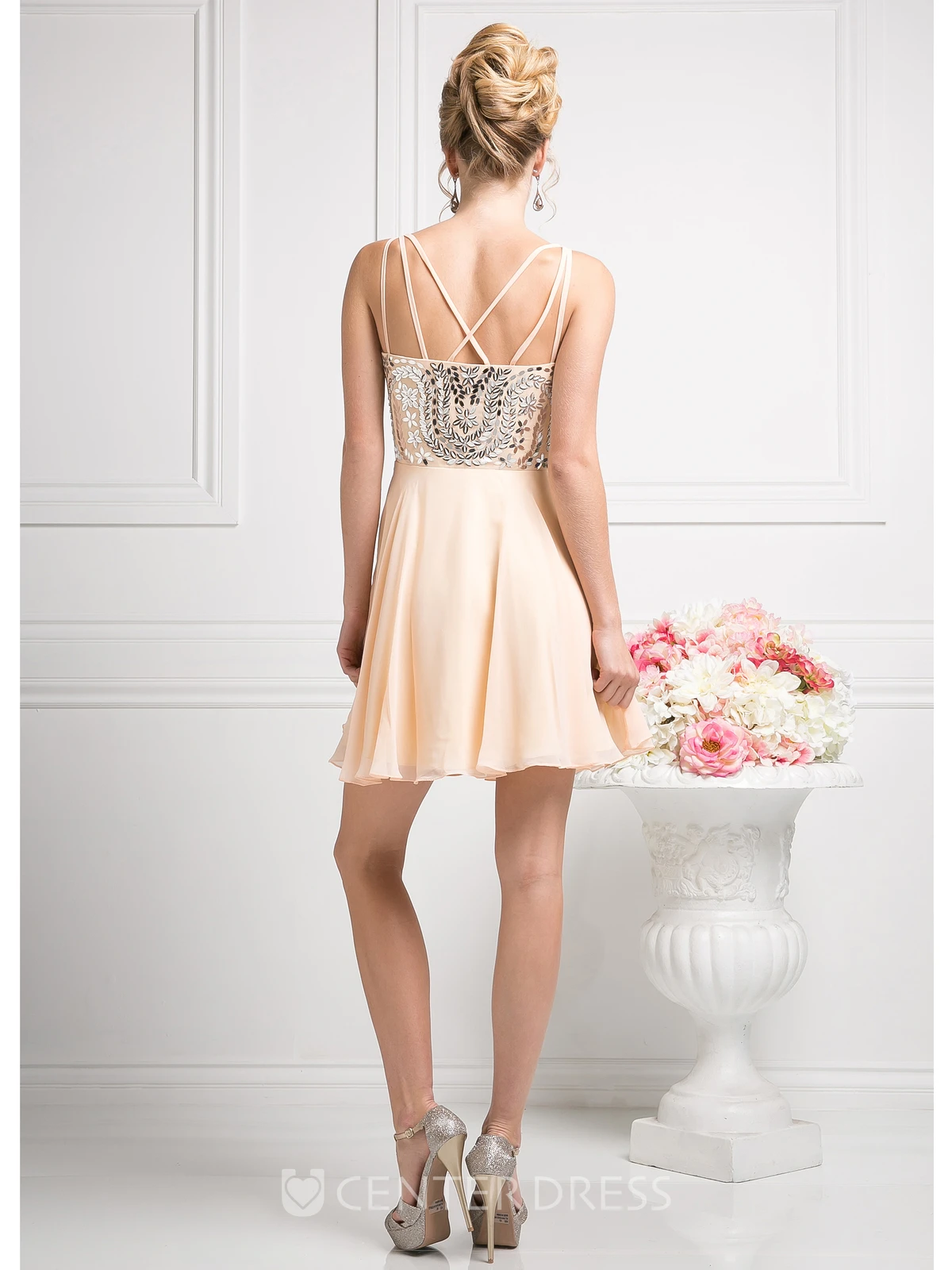 A-Line Mini Spaghetti Sleeveless Chiffon Dress With Sequins