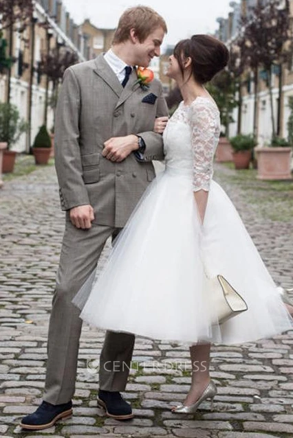 Vintage 1950s Tea Length Lace Wedding Dress