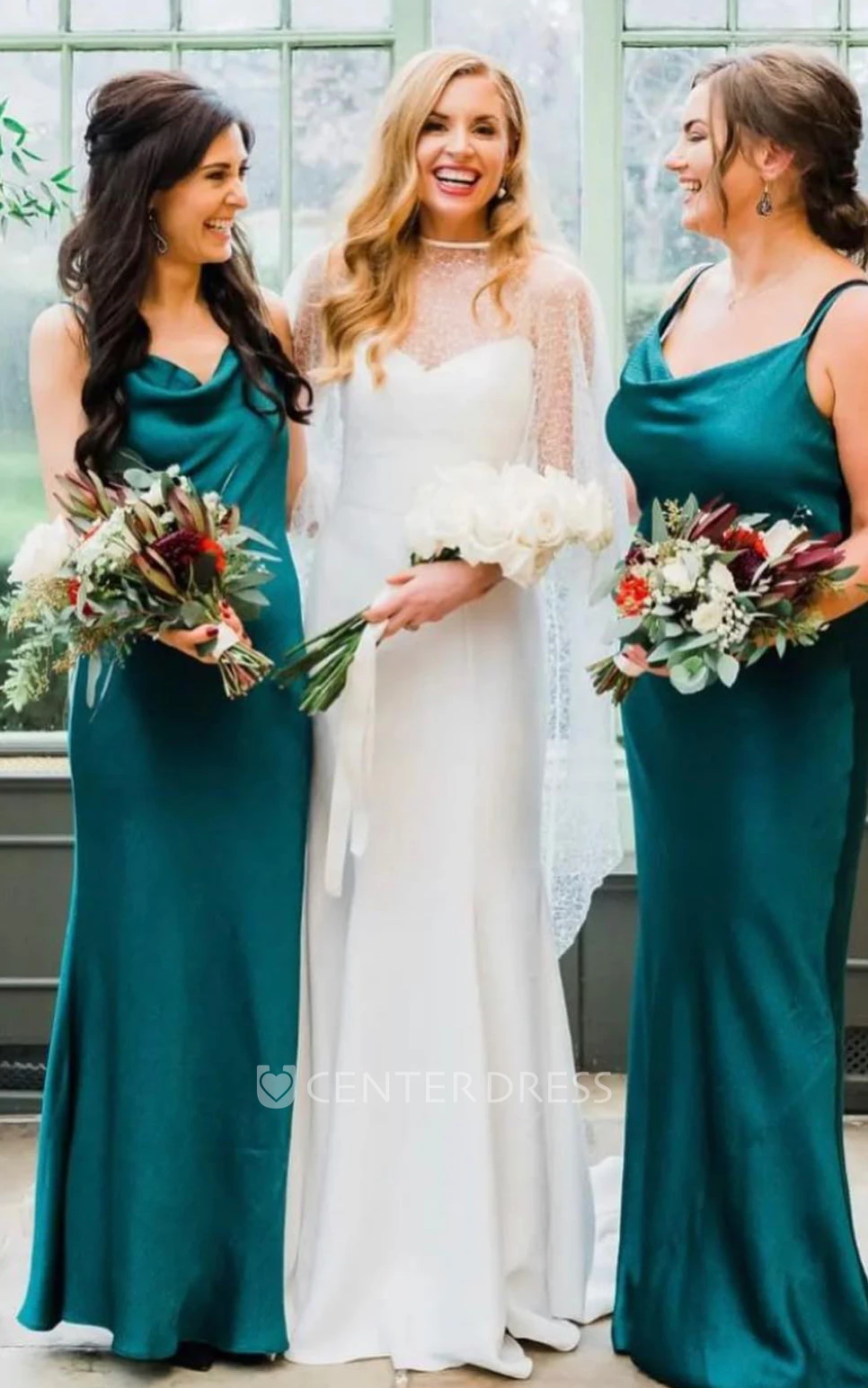  Sheath Satin Simple Floor-length Wedding Dress With Illusion Zipper Back