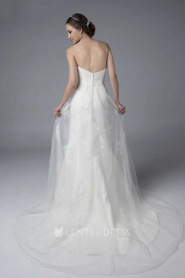 A-line Tulle Sweetheart Open Back Wedding Dress With Lace And Appliques And Buttons