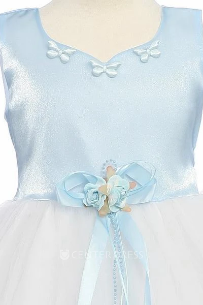Tea-Length Floral Floral Tulle&Satin Flower Girl Dress