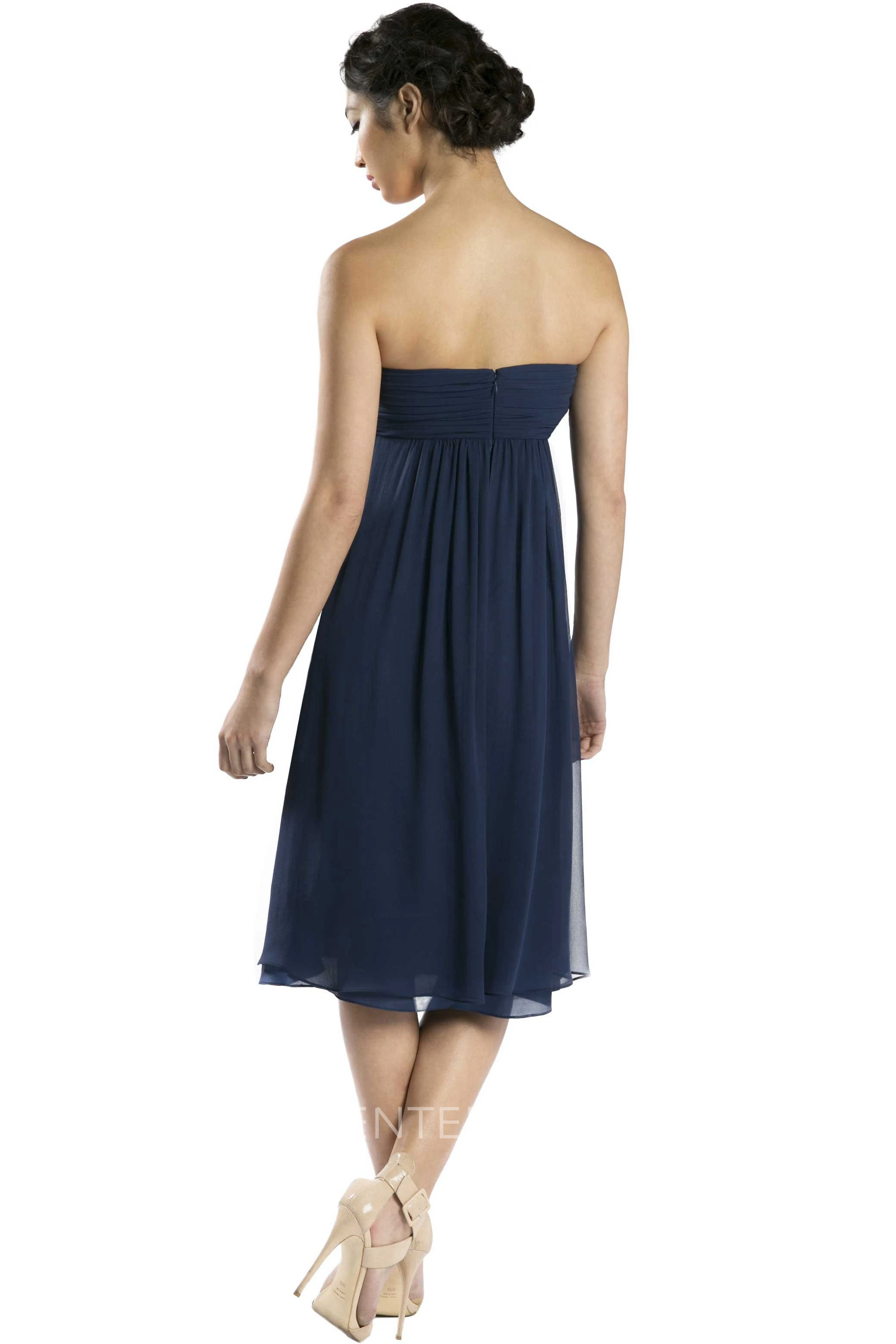 Tea-Length Strapless Bowed Chiffon Muti-Color Convertible Bridesmaid Dress With Ruching