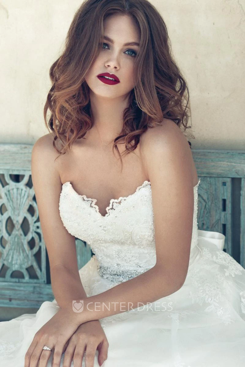 Ball Gown Jeweled Sweetheart Tulle Wedding Dress With Bow
