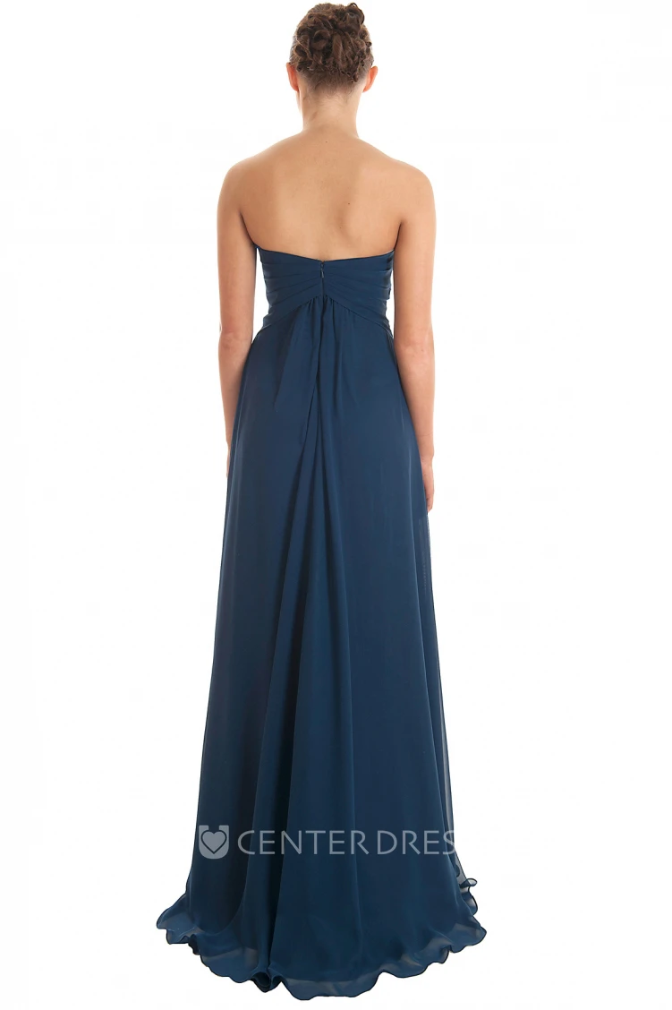 Sweetheart Floor-Length Ruched Chiffon Bridesmaid Dress With Brush Train