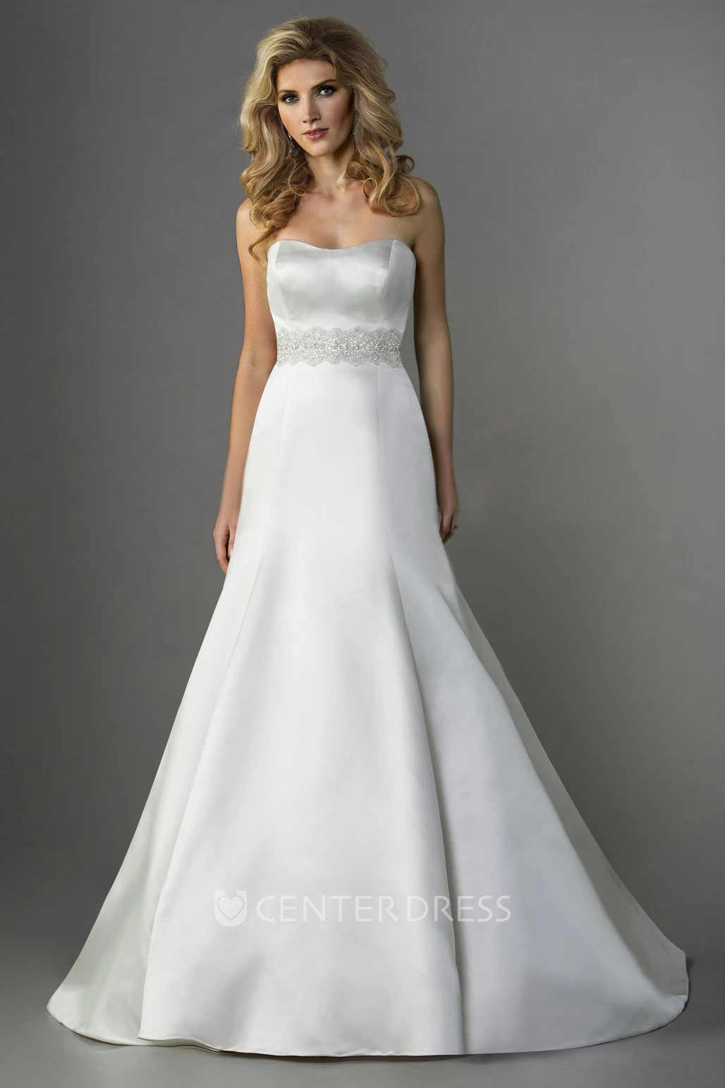 Strapless Satin Trumpet Gown With Beadings And Bow Tie