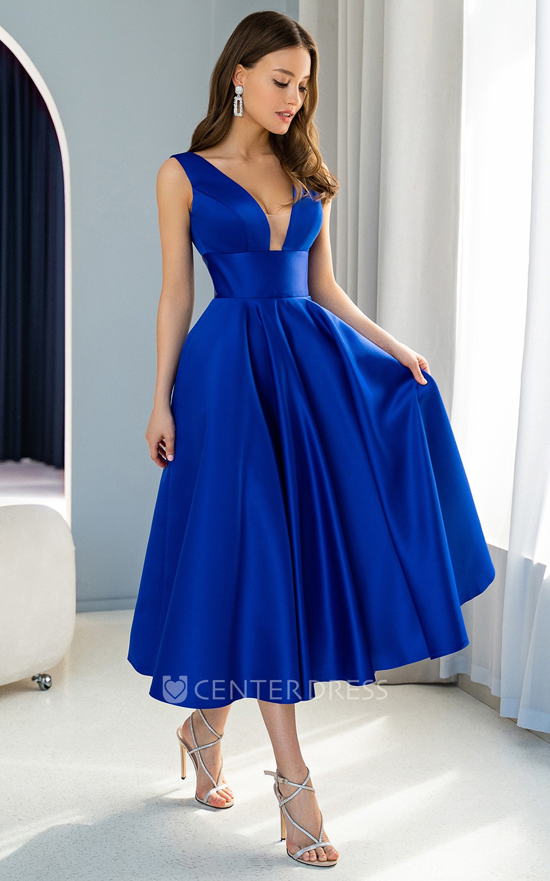 Elegant Party Wear Cocktail Party Birthday Dress With Pockets A-Line  Strapless Sleeveless Knee Length Evening Dresses