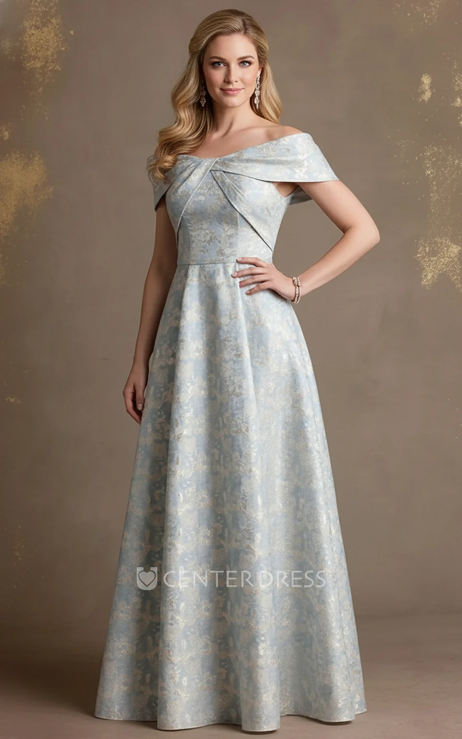 Elegant Mother of the Bride Dress A Line Jacquard Off Shoulder Structured Bodice Long Formal Evening Gown