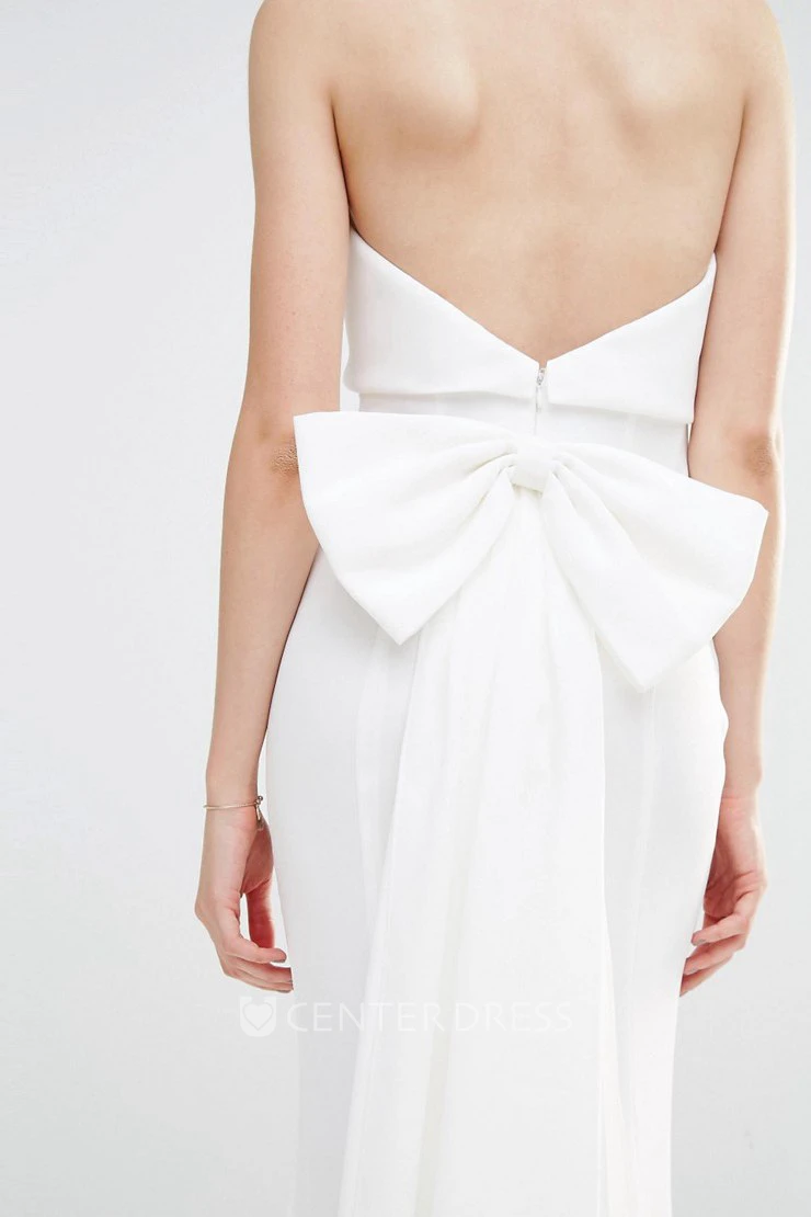 Sheath Strapless Chiffon Wedding Dress With Bow