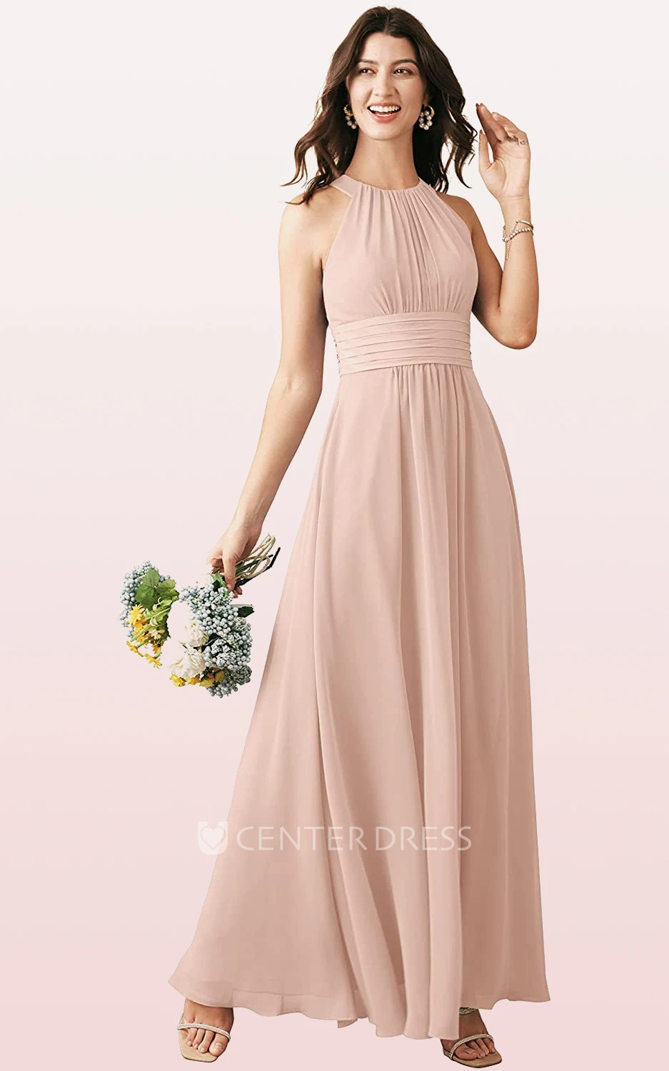 Chiffon Ankle-length Halter A Line Sleeveless Bridesmaid Dress With Ruching