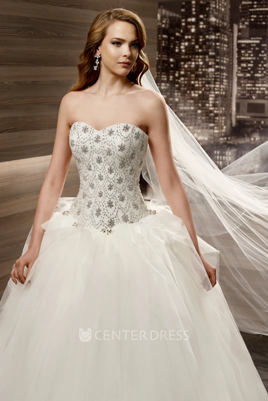 Sweetheart Ruffles A-line Wedding Gown with Floral Beaded Bodice 