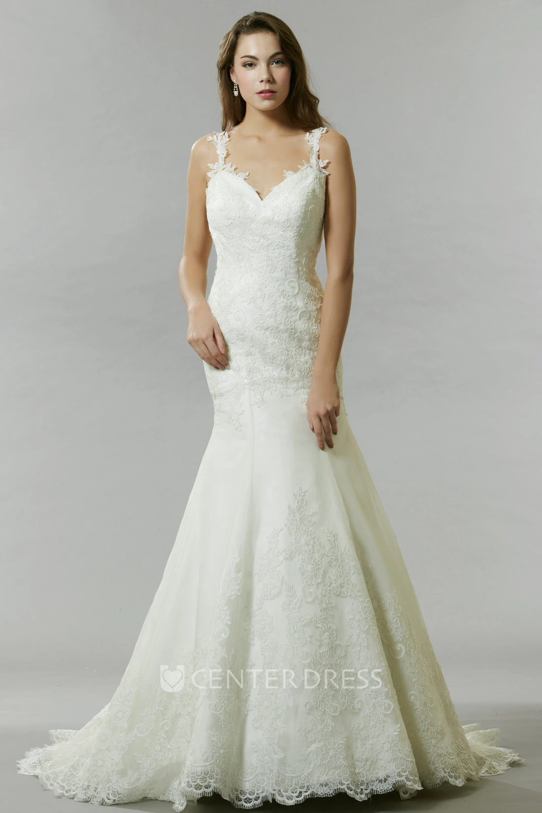A-Line Appliqued Floor-Length Sleeveless Lace Wedding Dress With Backless Style And Beading