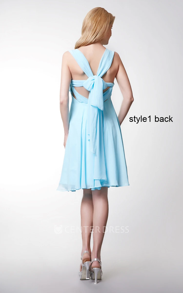 Sleeveless Pleated Short Chiffon Dress With Convertible Straps