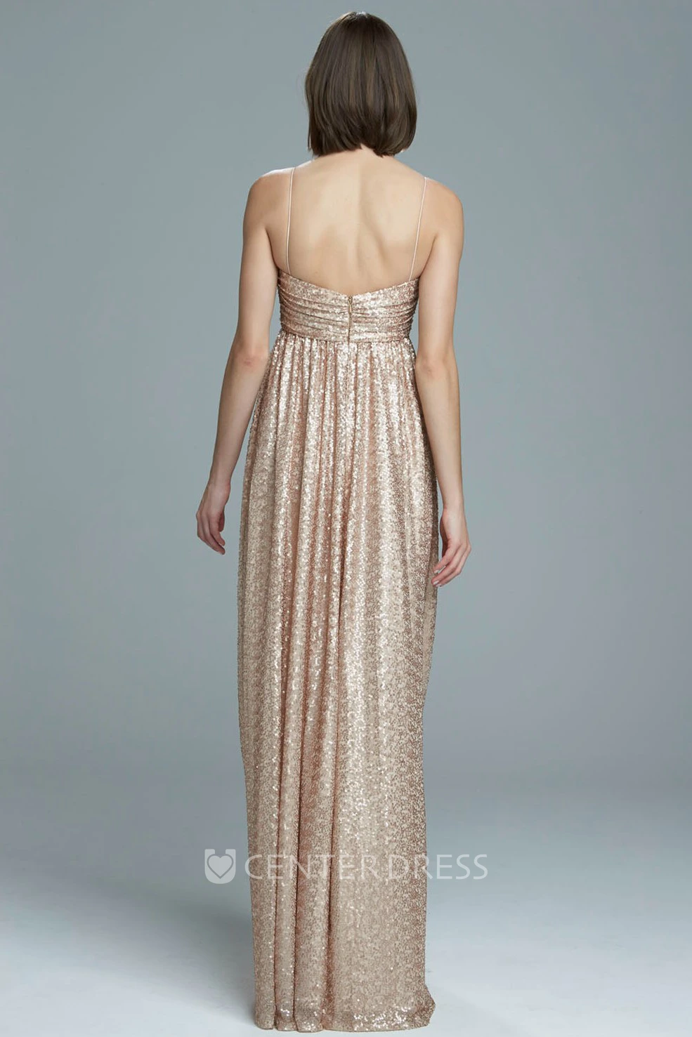 Maxi Sleeveless Spaghetti Sequin Bridesmaid Dress