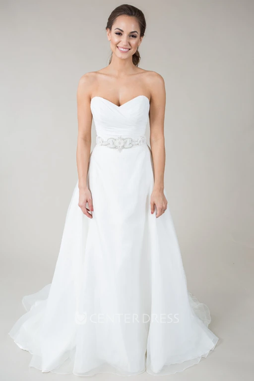 Sweetheart Jeweled Chiffon Wedding Dress With Criss Cross