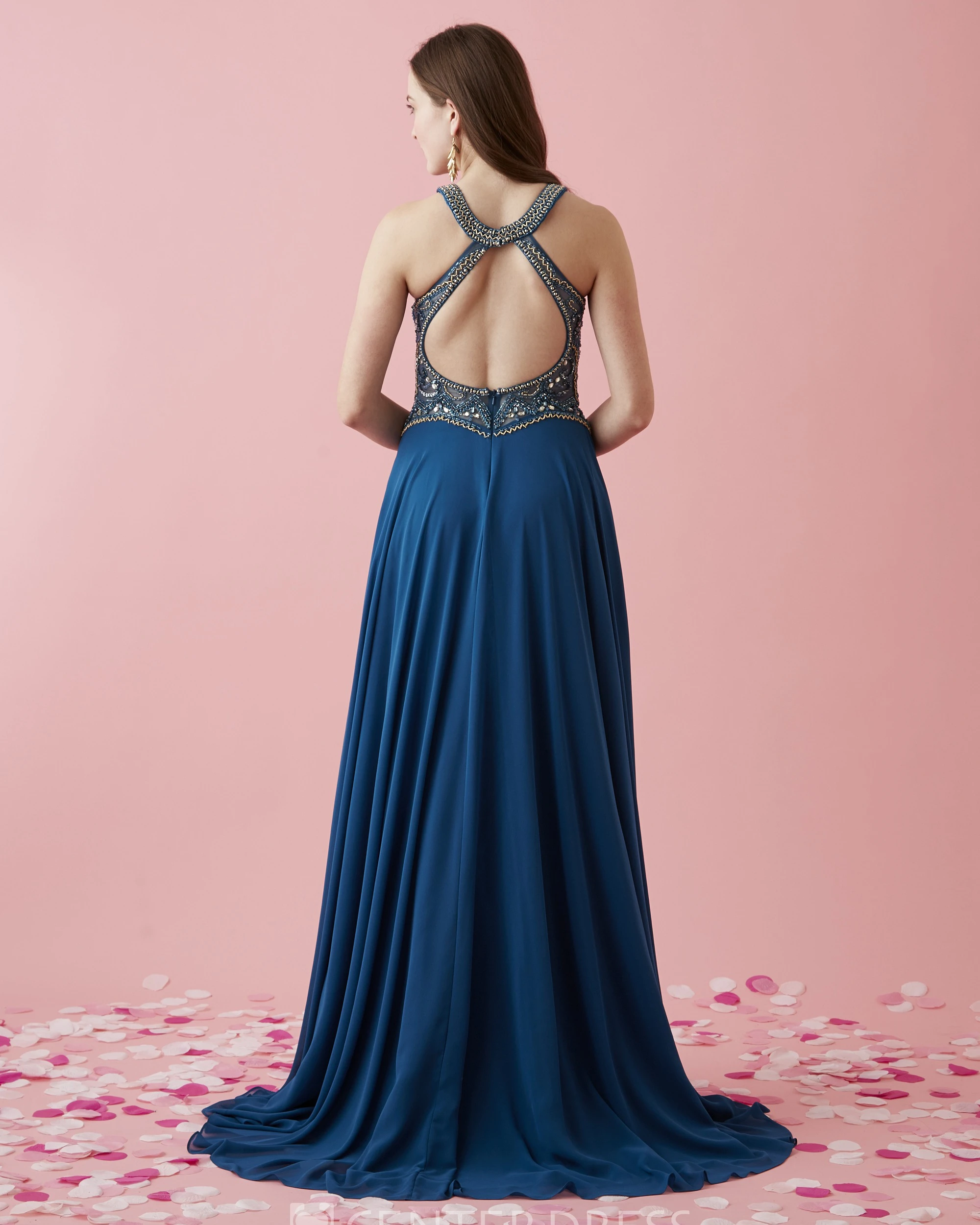 A-Line Scoop-Neck Sleeveless Chiffon Straps Dress With Beading And Pleats