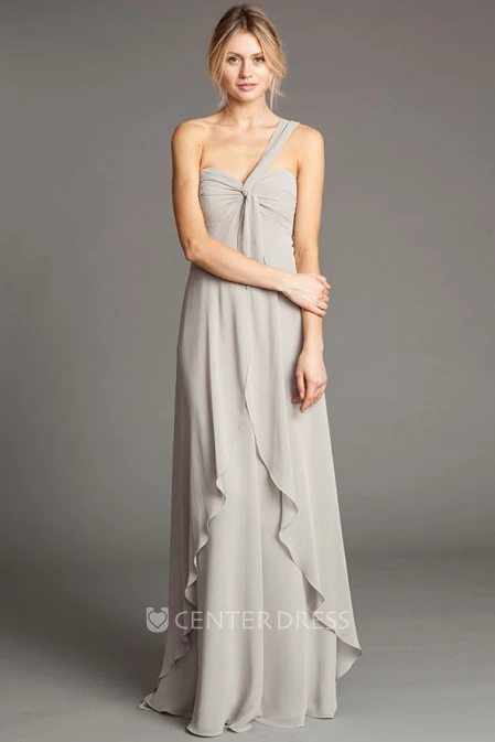 Sleeveless One-Shoulder Chiffon Bridesmaid Dress With Draping And Straps
