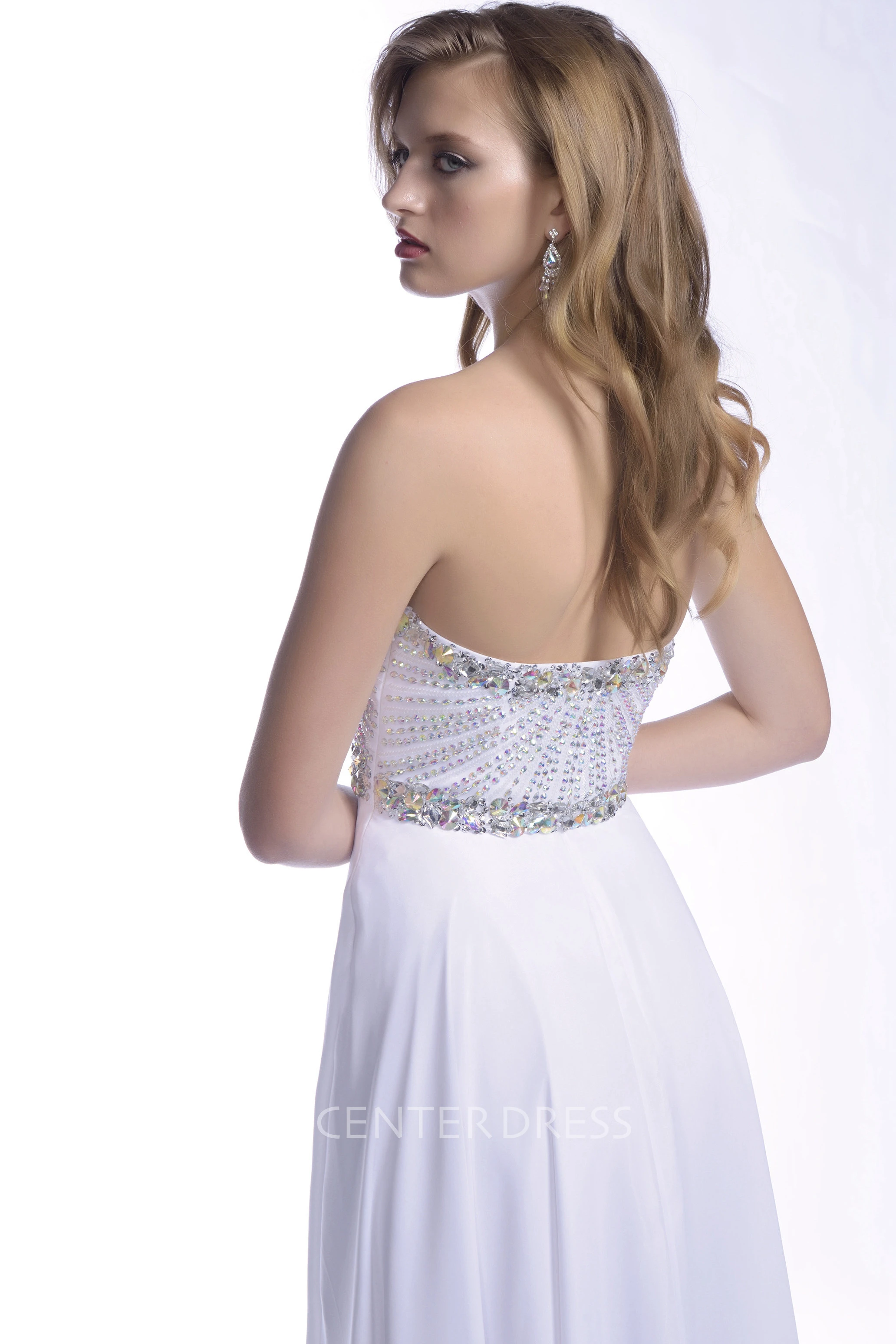 Chiffon Sweetheart A-Line Prom Dress With Shining Bodice And Jeweled Band