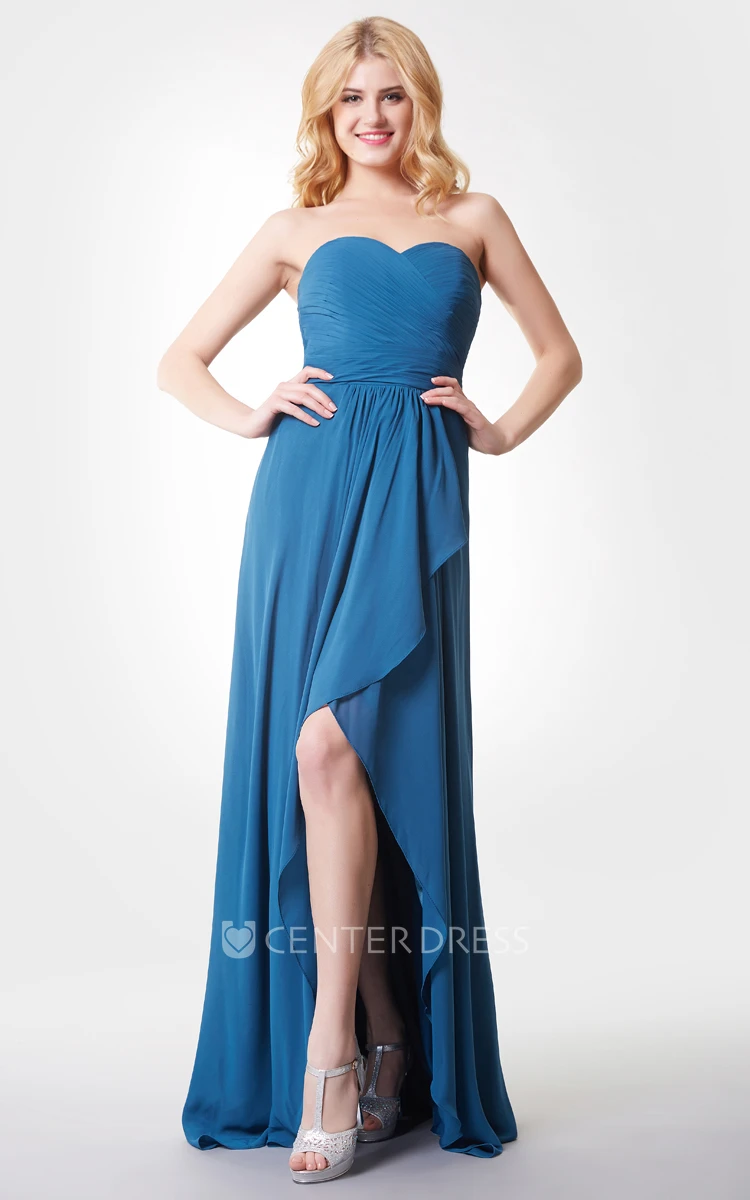 Sweetheart Backless High-low Chiffon Dress With Ruching