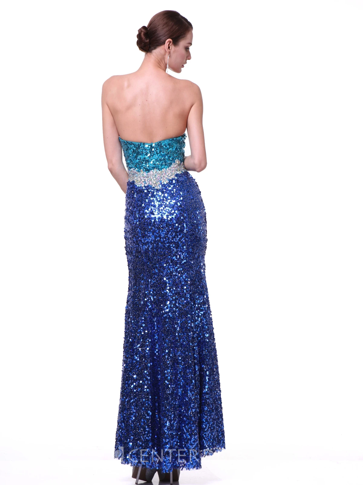Sheath Long Notched Sleeveless Sequins Backless Dress With Split Front And Beading