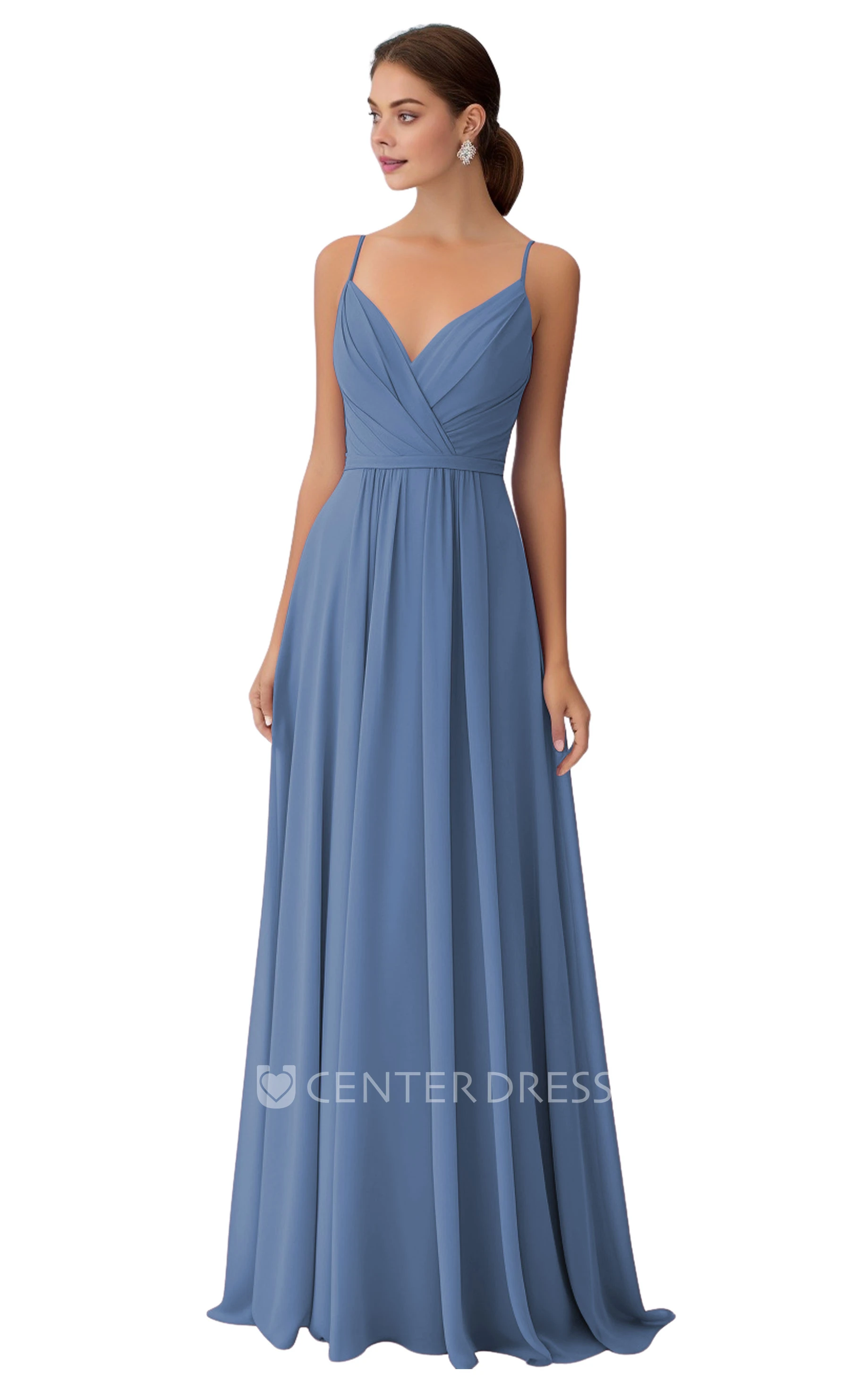 V-neck Chiffon Bridesmaid Dress with A-Line and Split Front Bohemian and Unique