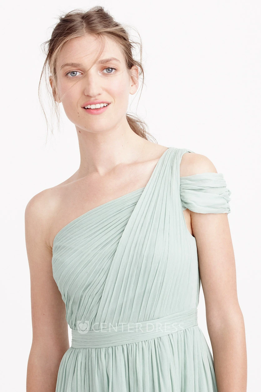 Knee-Length Ruched One-Shoulder Sleeveless Chiffon Bridesmaid Dress With Straps