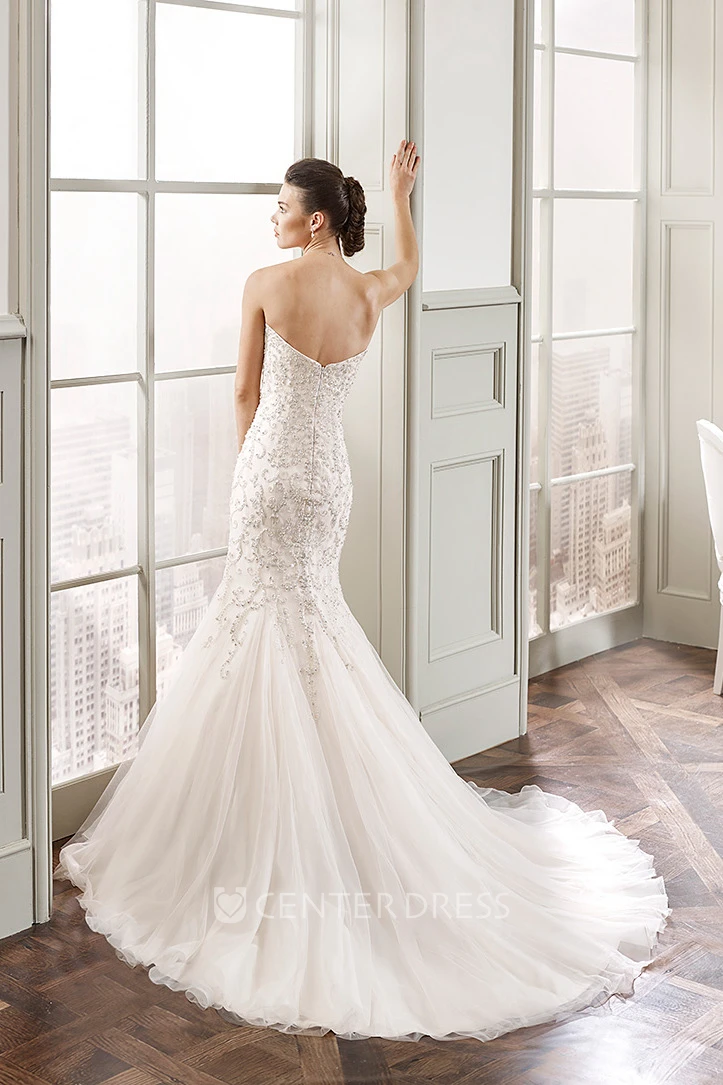Mermaid Sweetheart Tulle Wedding Dress With Beading